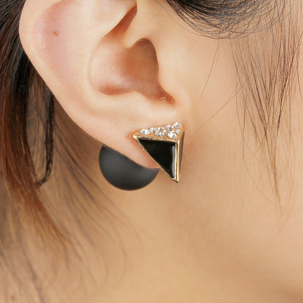 Sexy Sparkles Black Acrylic Double Sided Ear Stud Earrings Swan With Clear Rhinestone Black Rubberized Enamel
