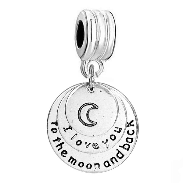 SEXY SPARKLES I love you to the moon and back Charm spacer bead European Compatible Charm for Snake Chain bracelet & necklace - Sexy Sparkles Fashion Jewelry - 1