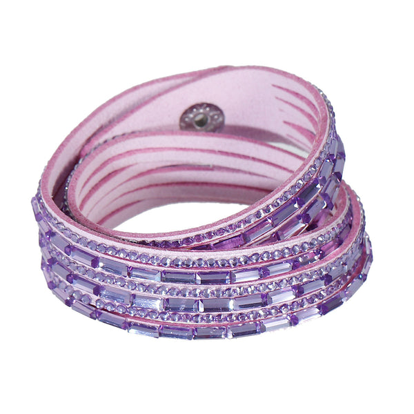 Sexy Sparkles Suede Velvet Multi Layer Wrap Women Teen Girls Bracelet with Rhinestones Purple Slake Button Clamp Adjustable