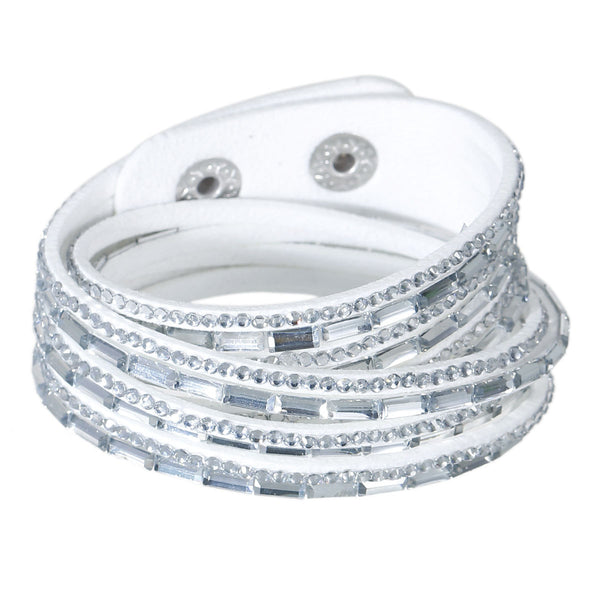 Sexy Sparkle Suede Velvet Multi Layer Wrap Women Teen Girls Bracelet with Rhinestones White Slake Button Clamp Adjustable