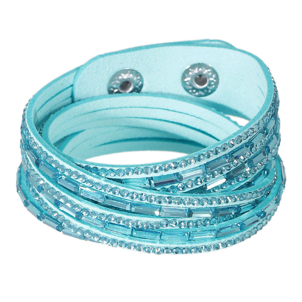 Sexy Sparkles Suede Velvet Multi Layer Wrap Women Teen Girls Bracelet with Rhinestones Mint Green Slake Button Clamp Adjustable - Sexy Sparkles Fashion Jewelry - 1