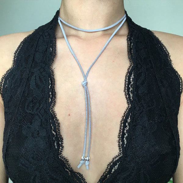 Sexy Sparkles Light Blue Velvet Choker Necklace for Women Girls Gothic Choker Bolo Tie Chokers