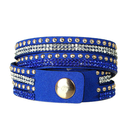 Sexy Sparkles Suede Velvet Multi Layer Wrap Women Teen Girls Bracelet with Rhinestones Light Golden Royal Blue Slake Button Clamp Adjustable - Sexy Sparkles Fashion Jewelry - 2