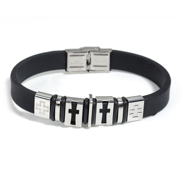 Sexy Sparkles Jewelry Men's Stainless Steel Religious Black Silicone Cross Bracelet - Sexy Sparkles Fashion Jewelry - 1