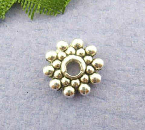 100 Pcs Christmas Snowflake Spacer Beads Findings Silver Tone 8mm Dia. - Sexy Sparkles Fashion Jewelry - 1