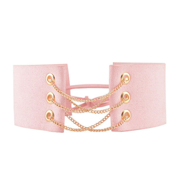 Sexy Sparkles Velvet Pink Corset Choker Necklace for Women Girls Gothic Choker Bolo Tie Chokers