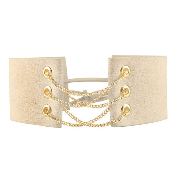 Sexy Sparkles Velvet Off-White Corset Choker Necklace for Women Girls Gothic Choker Bolo Tie Chokers