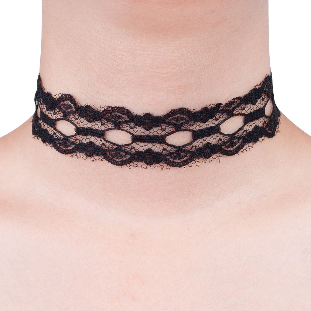 Women's Lace Choker Necklace with Beads Chain Pendants