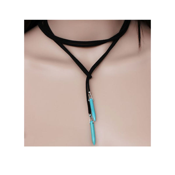 Sexy Sparkles Velvet Black & Turquoise Choker Necklace for Women Girls Gothic Choker Bolo Tie Chokers