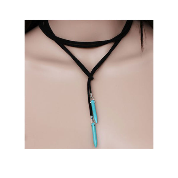 Sexy Sparkles Velvet Black & Turquoise Choker Necklace for Women Girls Gothic Choker Bolo Tie Chokers - Sexy Sparkles Fashion Jewelry - 1