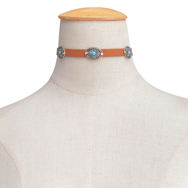 Sexy Sparkles Brown & Turquoise Velvet Choker Necklace for Women Girls Gothic Choker Bolo Tie Chokers - Sexy Sparkles Fashion Jewelry - 1