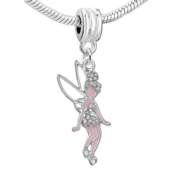 Tinkerbell Fairy with  Crystals Charm European Bead Compatible for Most European Snake Chain Bracelet