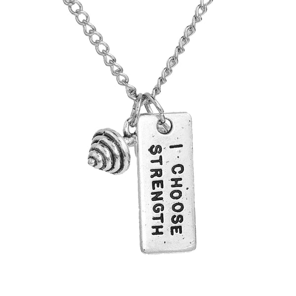 Sexy Sparkles Fitness Sports Gym Necklace Dumbbell & inch  I Choose Strength inch  Charms
