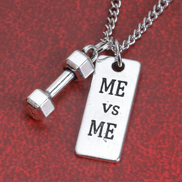 Sexy Sparkles Fitness Sports Gym Necklace Dumbbell and Me vs Me Charms