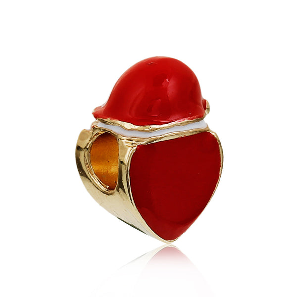 Sexy Sparkles Christmas Emoji Heart with Red Christmas Santa Hat Charm European Spacer Bead - Sexy Sparkles Fashion Jewelry - 1