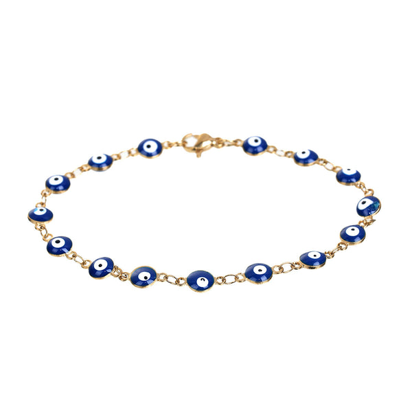 Sexy Sparkles Stainless Steel Evil Eye Bracelet Gold Tone Overlay with Navy Blue Mini Evil Eye Beads 8 1/8 Inch Clasp Bracelet - Sexy Sparkles Fashion Jewelry - 1