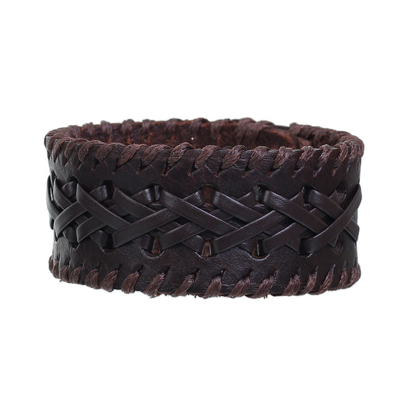 Sexy Sparkles Mens 8.5 inches Genuine Real Leather Wrist Bracelet Wide Casual Wristband Cuff Bangle Adjustable - Sexy Sparkles Fashion Jewelry - 1