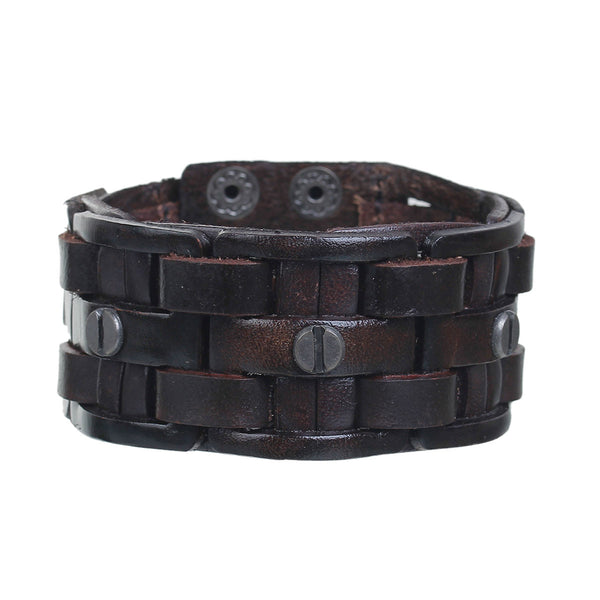 Sexy Sparkle Mens Genuine Real Leather Wrist Bracelet Wide Casual Wristband Cuff Bangle Adjustable - Sexy Sparkles Fashion Jewelry - 1