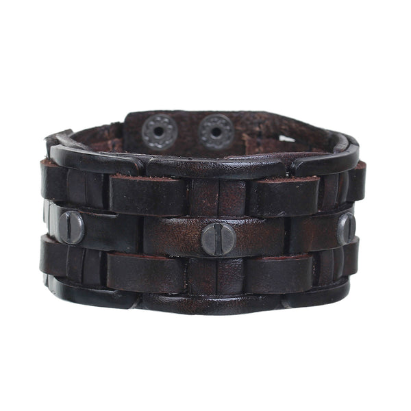 Sexy Sparkle Mens Genuine Real Leather Wrist Bracelet Wide Casual Wristband Cuff Bangle Adjustable