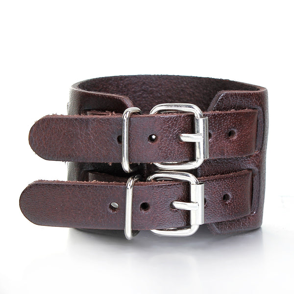 Sexy Sparkles Wide Genuine Leather Mens Bangle Cuff Wristband Bracelet Unisex Punk Rock Adjustable - Sexy Sparkles Fashion Jewelry - 1