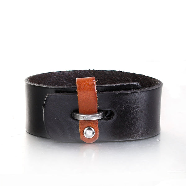 Sexy Sparkles Mens Genuine Real Leather Wrist Bracelet Wide Casual Wristband Cuff Bangle Adjustable - Sexy Sparkles Fashion Jewelry - 1