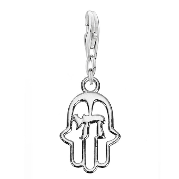 Hamsa Hand Charm Chai Jewish protection from evil Clip on Lobster Claw Clasp Dangle Charm