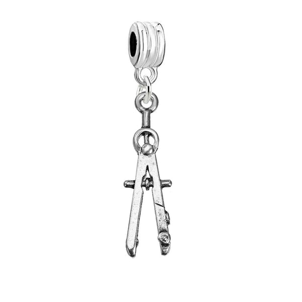 Sexy Sparkles Student Pencil Drawing Compass Geometry Charm Spacer for European Bracelets