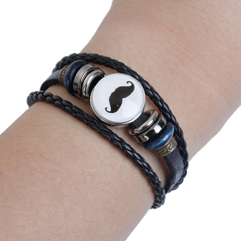 Real Black Leather Snap Button Bracelets Fit 18mm/20mm Snap Buttons Black Silver Tone