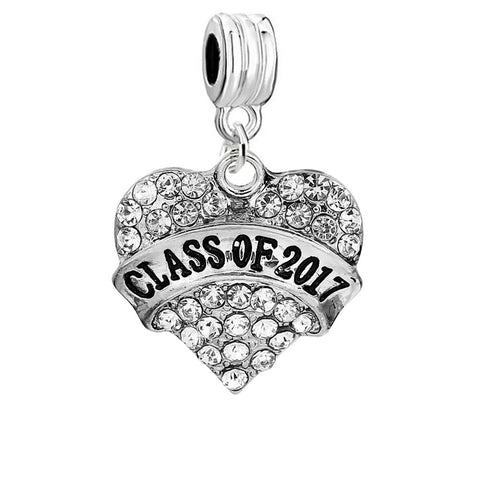 " Class Of 2017" Heart Rhinestones Graduation Spacer European Charm for Bracelets - Sexy Sparkles Fashion Jewelry