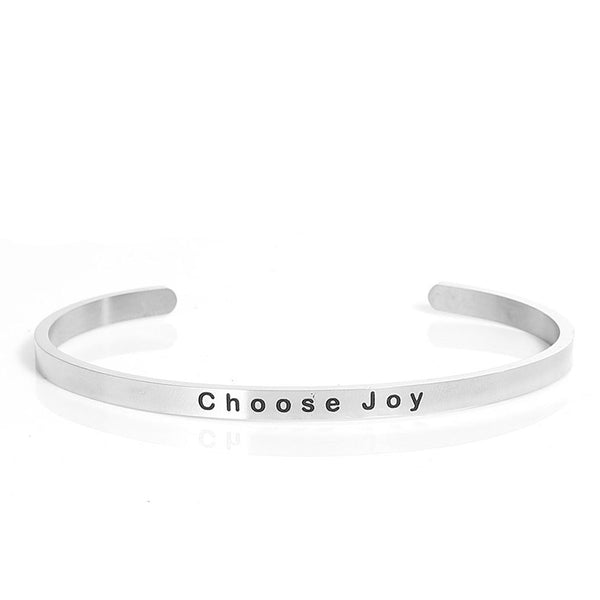 Sexy Sparkles Stainless Steel inch  Choose Joy inch  Positive Quotes Energy Open Cuff Bangle Bracelet