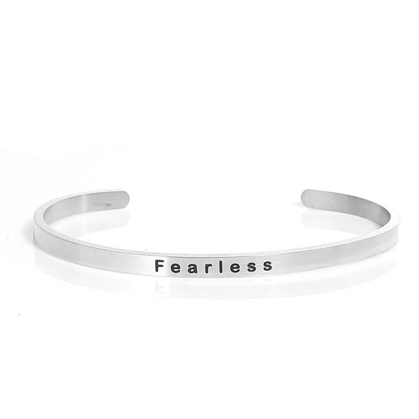 Sexy Sparkles Stainless Steel inch  Fearless inch  Positive Quotes Energy Open Cuff Bangle Bracelet