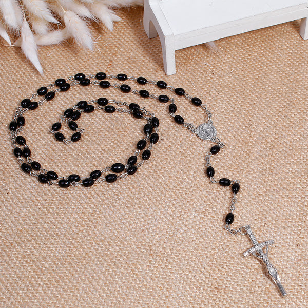 SEXY SPARKLES Christian/Catholic Jesus Religious Prayer Rosary Beads Y Shaped Lariat Black Color Necklace