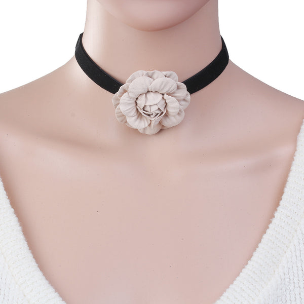 Sexy Sparkles New Style Black Choker Necklace with Peachy Beige Flower