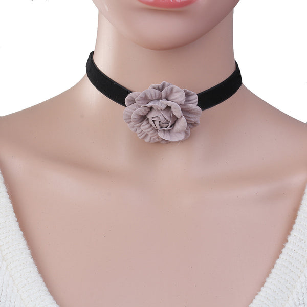 Sexy Sparkles New Style Black Choker Necklace with Mauve Flower