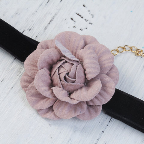 Sexy Sparkles New Style Black Choker Necklace with Mauve Flower
