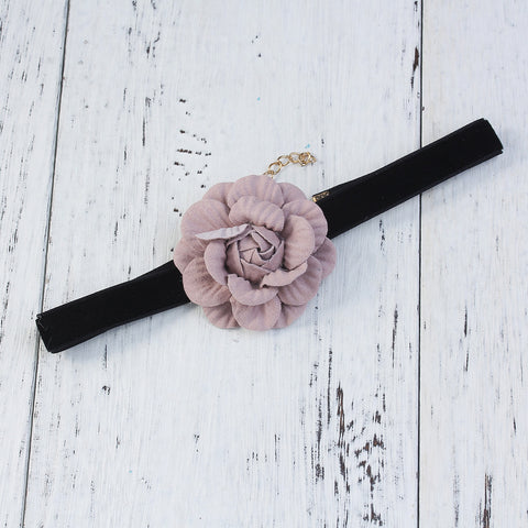 Sexy Sparkles New Style Black Choker Necklace with Mauve Flower