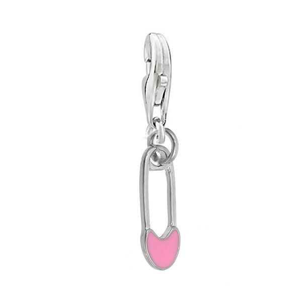 SEXY SPARKLES Baby Shower Baby Girl Favor charm with lobster claw clasp Choose Blue or Pink Safety Pin Charm Jewelry