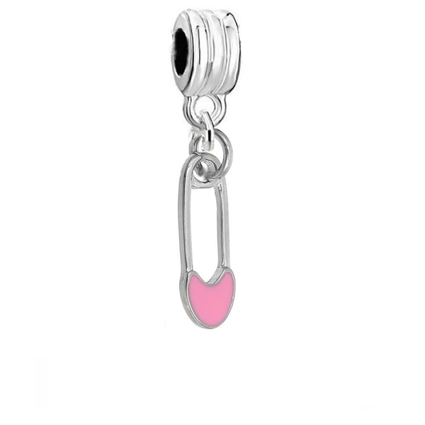 Sexy Sparkles Baby Shower Pink Safery Pin charm spacer bead jewelry for European bracelet compatible