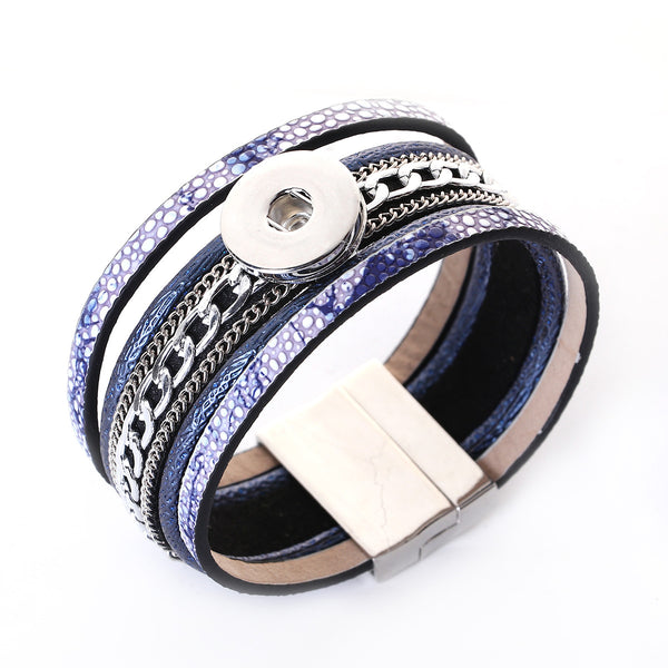 Sexy Sparkles Deep Blue Snap Button Jewelry Bangle Multilayer Bracelet fits 18mm/20mm Snap Buttons