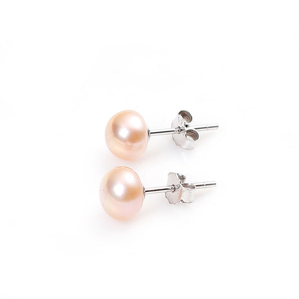 Sexy Sparkles Women's Sterling Silver & Freshwater Cultured Pearl Ear Post Stud Earrings Pink 7mm( 2/8inch ) Dia