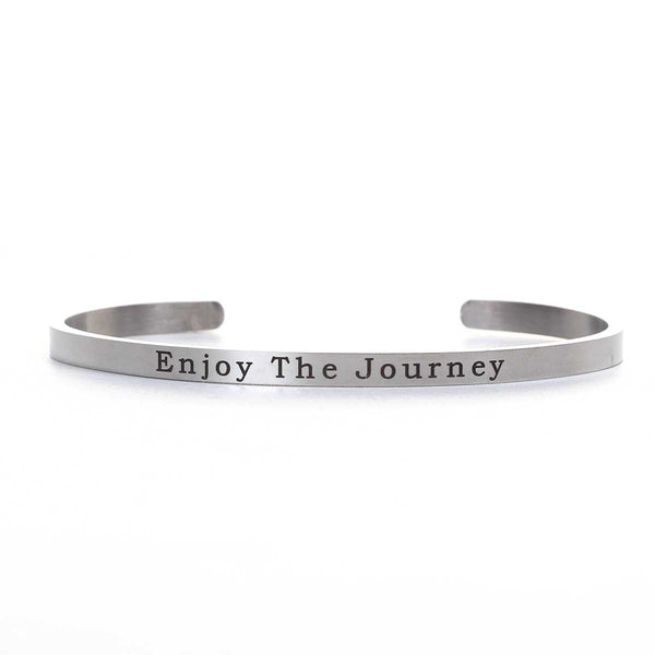 SEXY SPARKLES        Stainless Steel inch  Enjoy The Journey inch  Positive Quotes Energy Open Cuff Bangle Bracelet