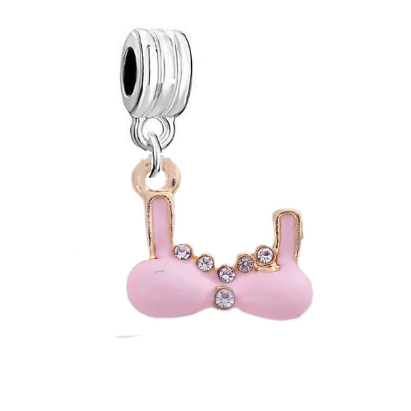 Sexy Sparkles Pink Bra with Rhinestones European for snake chain charm bracelets