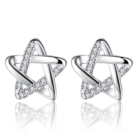 SEXY SPARKLES Pentagram Star Ear Post Stud Women Girls Earrings Silver Tone with Clear Cubic Zirconia