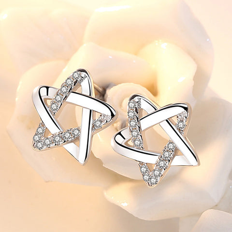 SEXY SPARKLES Pentagram Star Ear Post Stud Women Girls Earrings Silver Tone with Clear Cubic Zirconia