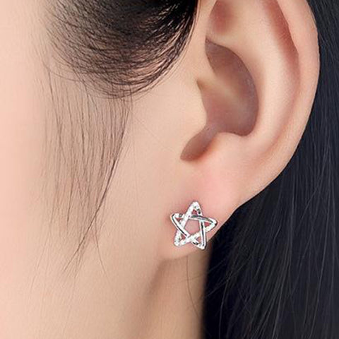 SEXY SPARKLES Pentagram Star Ear Post Stud Women Girls Earrings Silver Tone with Clear Cubic Zirconia