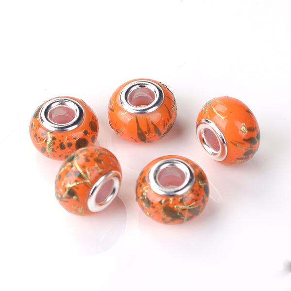 Ten (10) Pack of Orange Glass Lampwork, Murano Glass Beads for European Style Bracelet