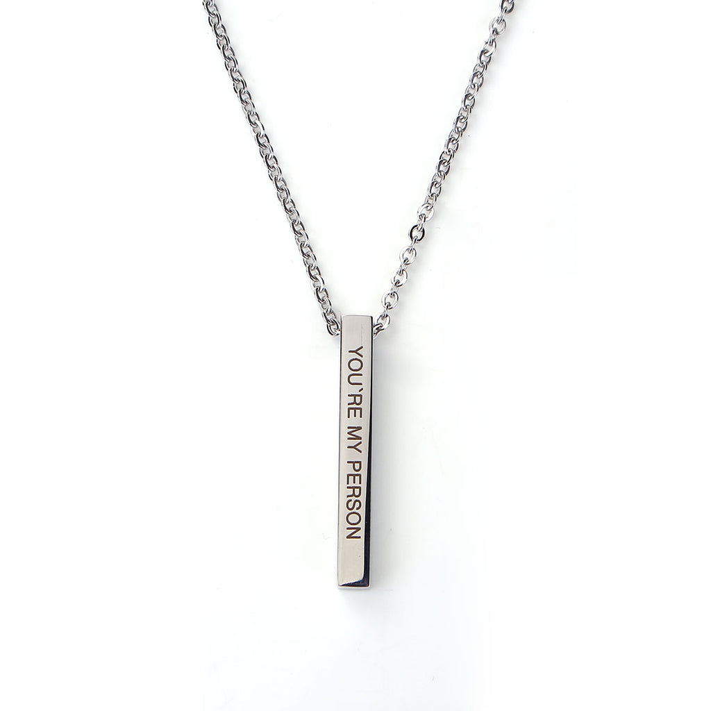 You're My Person Bar Necklace Engraved Inspirational Word for