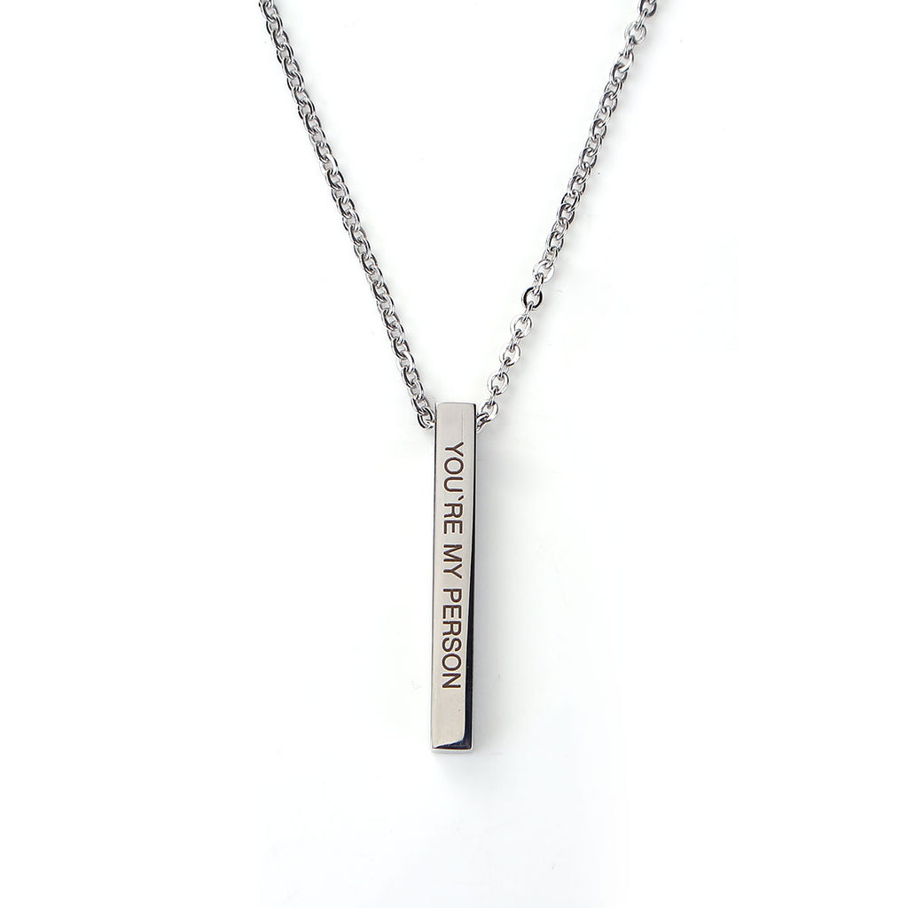 You're My Person Bar Necklace Engraved Inspirational Word for Women,  Stainless Steel Vertical Personalized Necklace with 24inch +2inch Chain  Extension