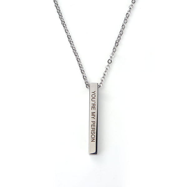You're My Person Bar Necklace Engraved Inspirational Word for Women, Stainless Steel Vertical Personalized Necklace with 24inch +2inch  Chain Extension