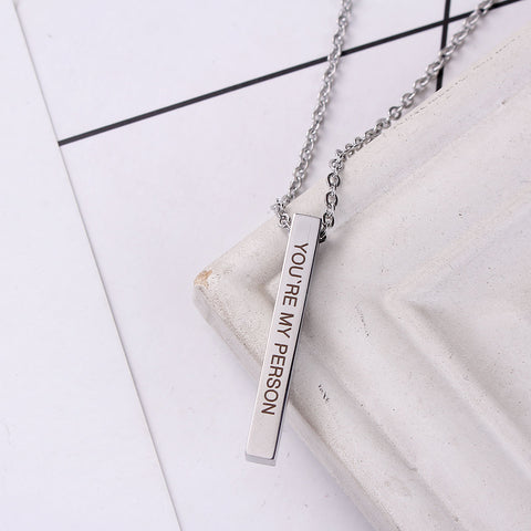 You're My Person Bar Necklace Engraved Inspirational Word for Women, Stainless Steel Vertical Personalized Necklace with 24inch +2inch  Chain Extension